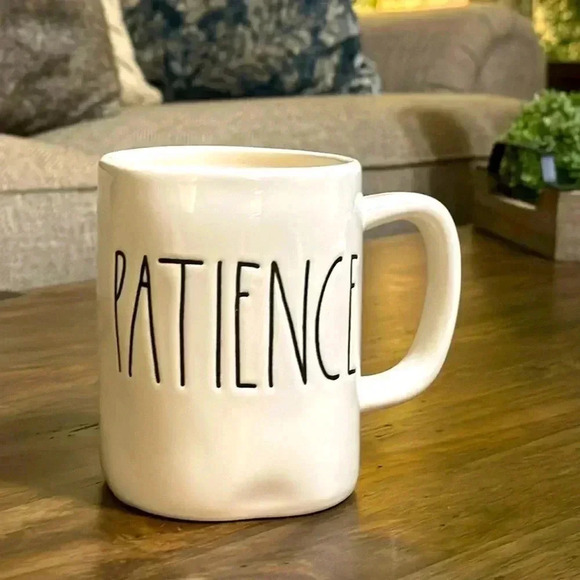 Rae Dunn Coffee/Tea Mug/Cup PATIENCE Ceramic White Black Font “Patience” - Picture 1 of 4